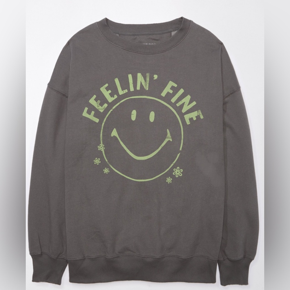 AE Oversized Smiley Graphic Sweatshirt-  Brand New With Tags - Picture 4 of 10